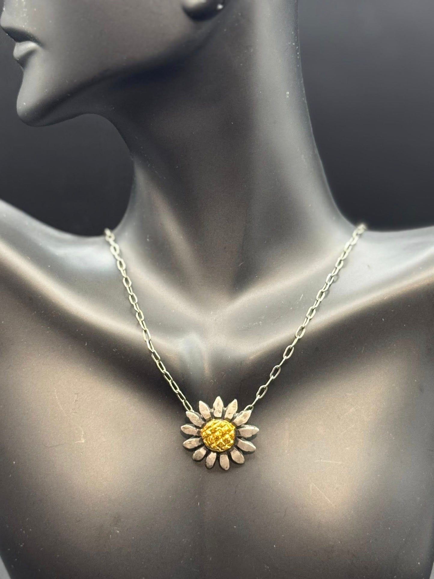 Sunflower Necklace with Keum-Boo on Silver