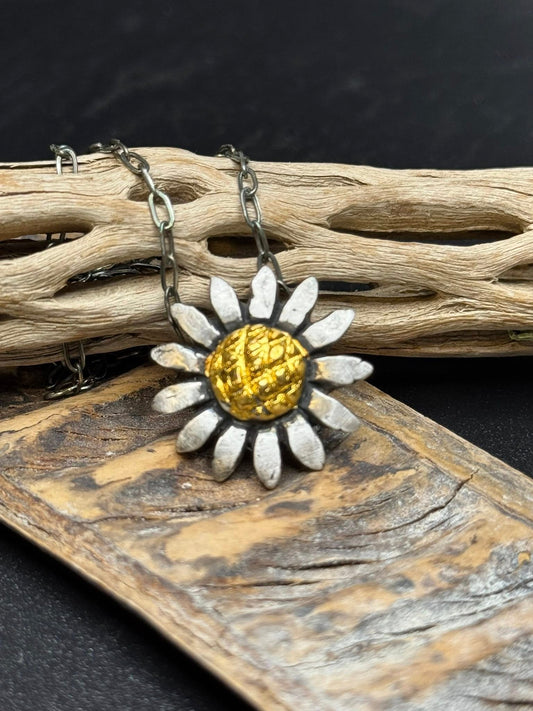 Sunflower Necklace with Keum-Boo on Silver